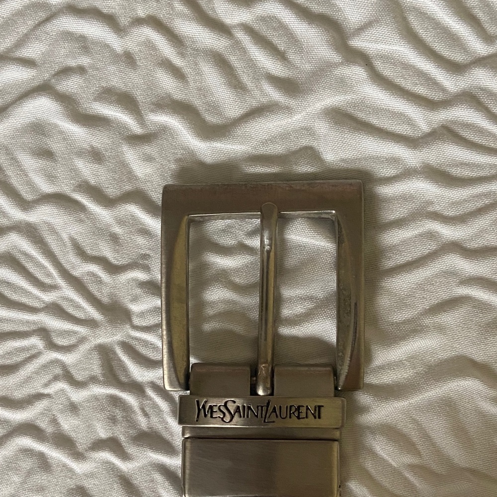 Yves Saint Laurent Dark Red Leather Belt with Silver Buckle - Picture 2 of 9